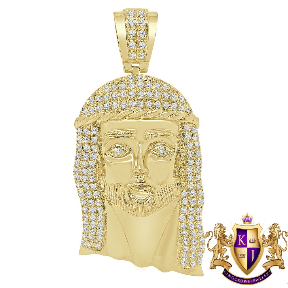 XL Big 4'' Men's Holy Jesus Christ Face Icy Pendant 14K Gold Tone Simulated Diamond Charm