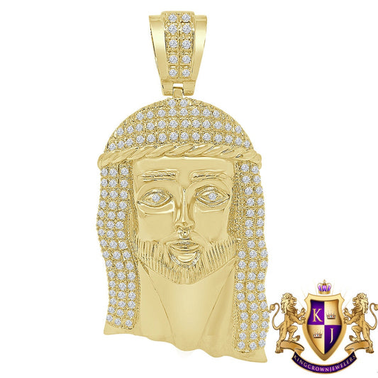 XL Big 4'' Men's Holy Jesus Christ Face Icy Pendant 14K Gold Tone Simulated Diamond Charm