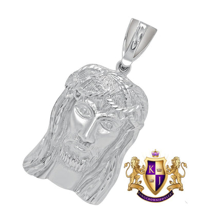 Men's 14K White Gold Finish Diamond Cut Jesus Face Piece Charm Pendent Big 3.5''
