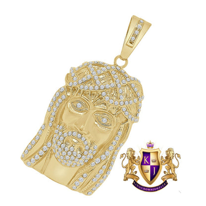 Heavy Men's 14K White Gold Finish Diamond Cut Jesus Face Piece Charm Pendent Big 3.25''