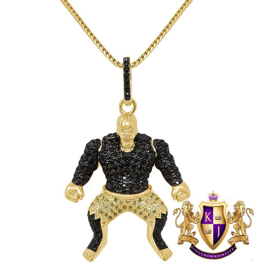 Real Yellow Gold Sterling Silver Men's Custom Designer Piece Simulated Diamond Pendent Charm