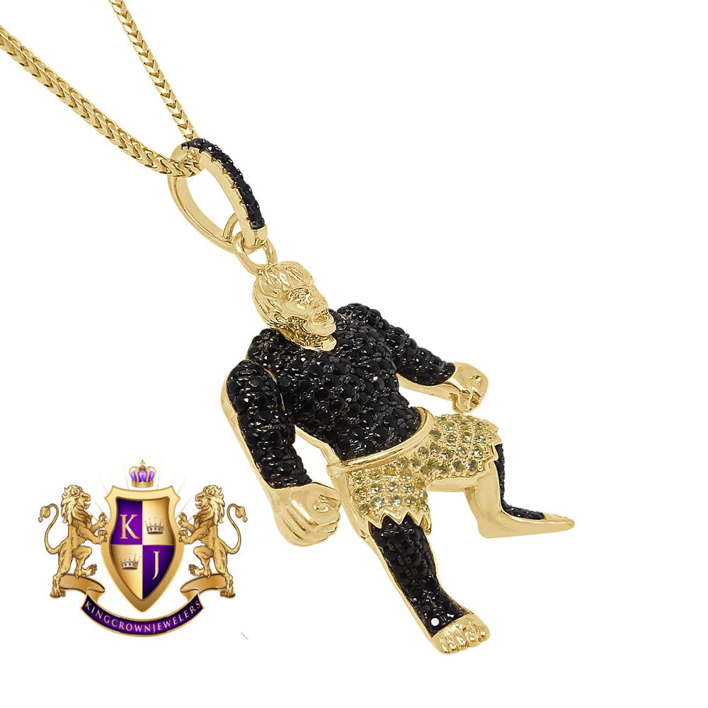 Real Yellow Gold Sterling Silver Men's Custom Designer Piece Simulated Diamond Pendent Charm
