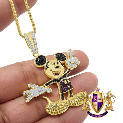 Real Sterling Silver 14K Gold Finish Men's Custom Designer Piece Simulated Diamond Pendent Charm