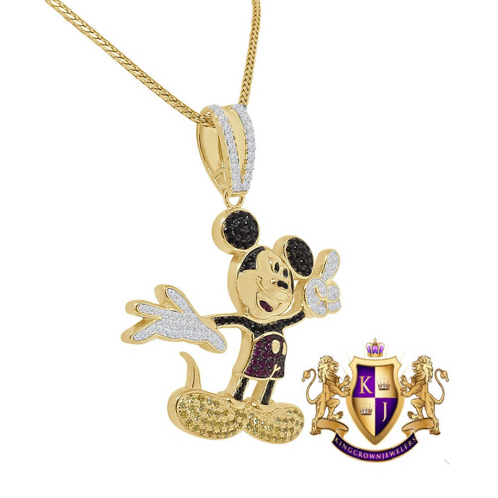 Real Sterling Silver 14K Gold Finish Men's Custom Designer Piece Simulated Diamond Pendent Charm