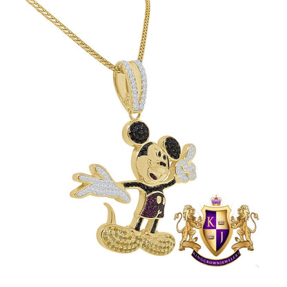 Real Sterling Silver 14K Gold Finish Men's Custom Designer Piece Simulated Diamond Pendent Charm