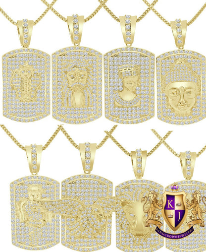 Men's Custom Dog Tag Piece 14K Yellow Gold Over Simulated Diamond Charm Pendent Chain Set