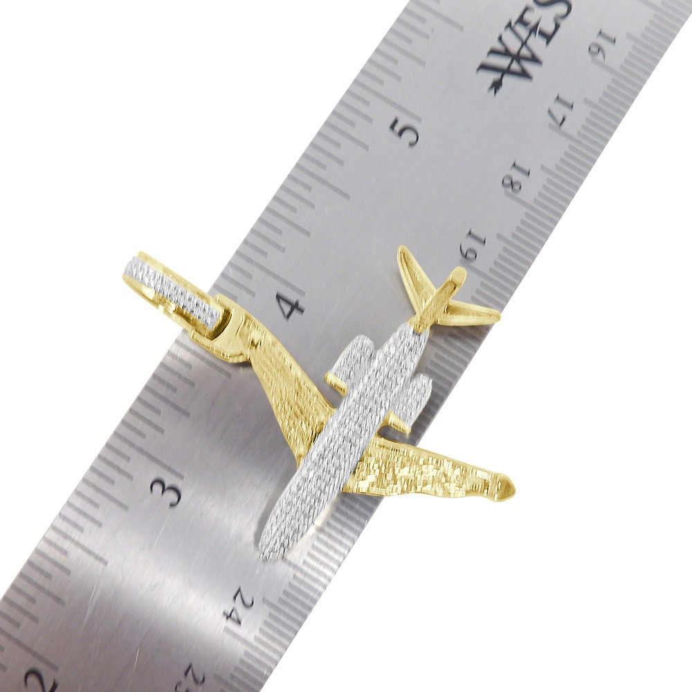 Men's Real Genuine Authentic Diamond 10K Gold Over Airplane Pendent Charm Chain Set