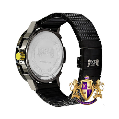 Full Solid Stainless Steel Lemonade 18K Black Gold Finish Simulated Diamond 5 ATM Water Resistant Men's Watch With Date Function Big 54 MM