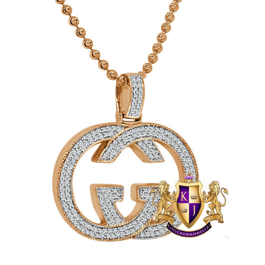 10K Rose Gold On Genuine Sterling Silver Custom Piece Interlock G Charm Pendent + Chain