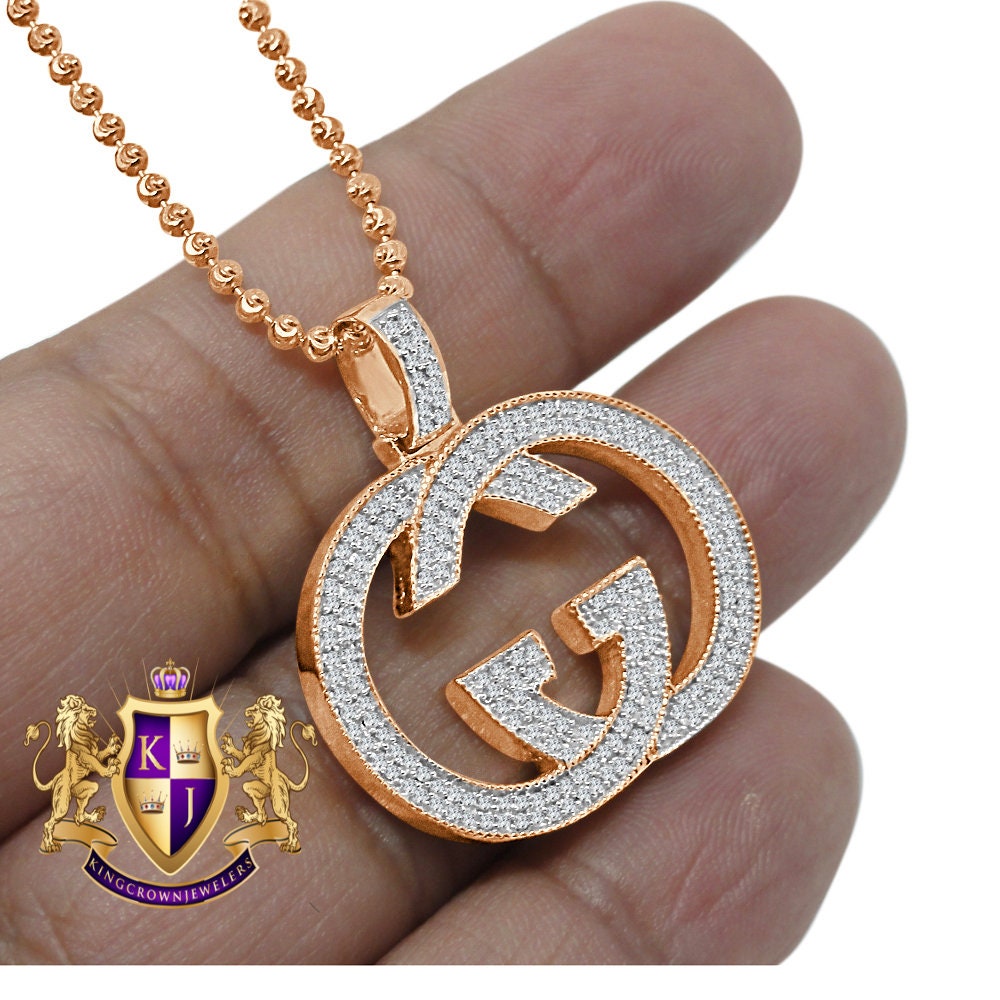 10K Rose Gold On Genuine Sterling Silver Custom Piece Interlock G Charm Pendent + Chain
