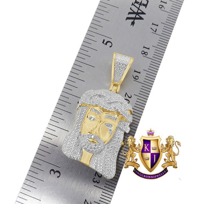 Real Genuine Diamond 0.85 Cwt. Jesus Face Piece Pendant 10K Gold Finish Mini Charm Chain Set Unisex