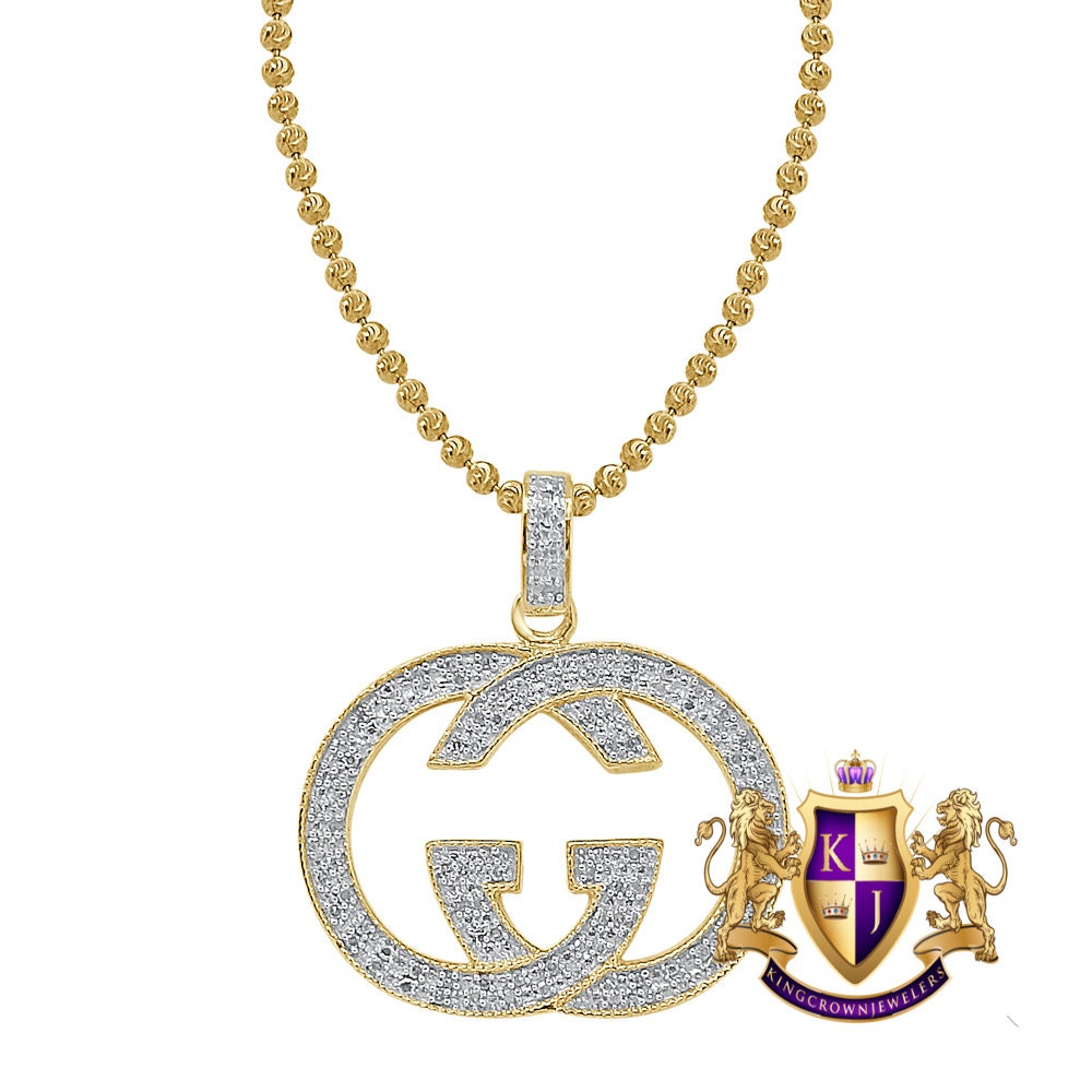 Real Genuine Diamond 10K Gold Over Custom Piece Interlock G Charm Pendent + Chain Unisex
