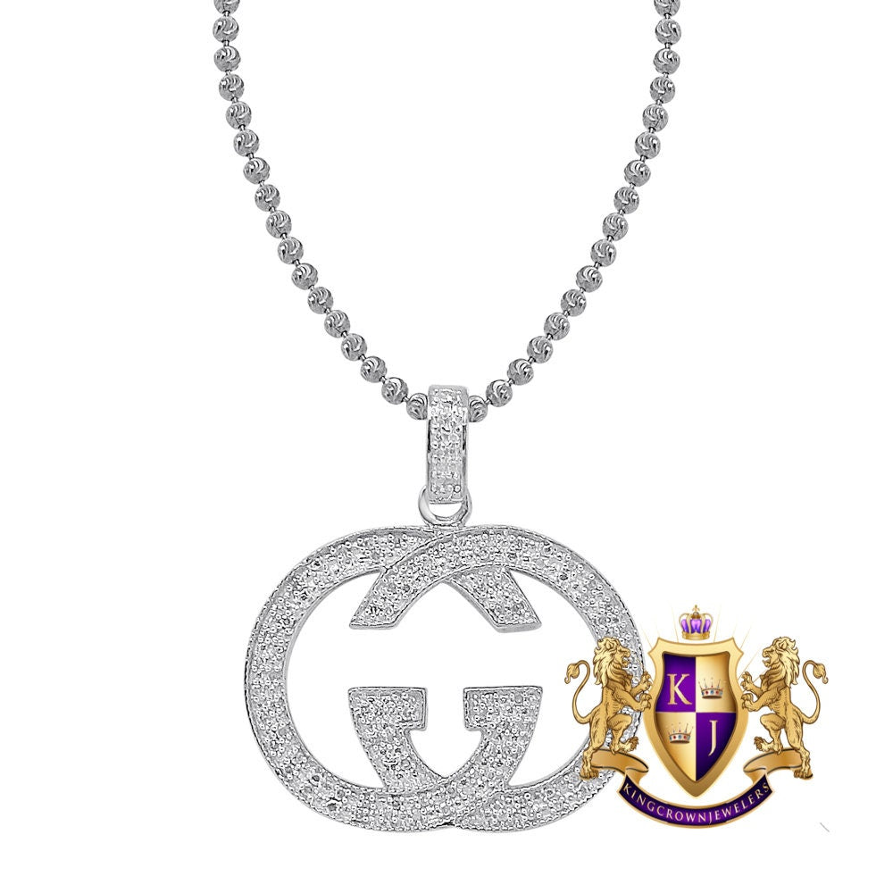 Real Genuine Diamond 10K Gold Over Custom Piece Interlock G Charm Pendent + Chain Unisex