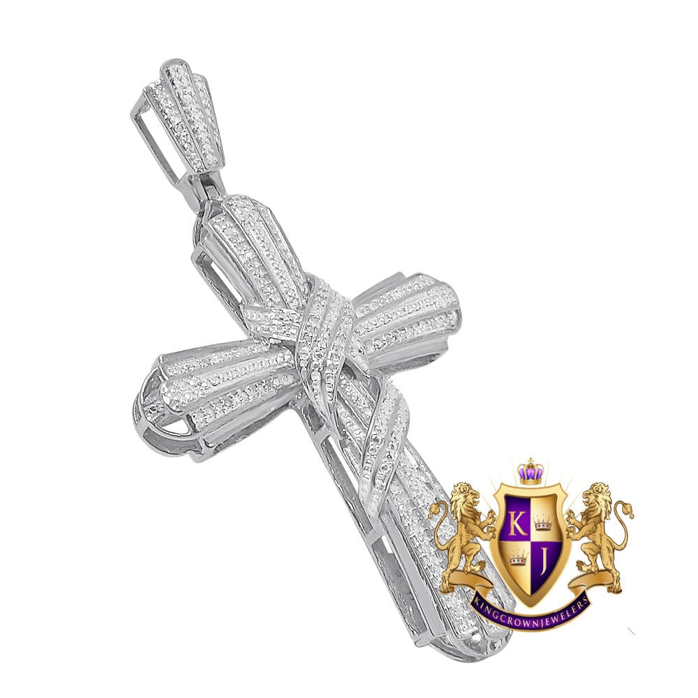 Real Genuine Authentic Diamond 0.40 Cwt. 12+ Grams Jesus Crist Holy Cross Religious Charm 10K Solid Gold Over Unisex Designer Pendant 2.5''