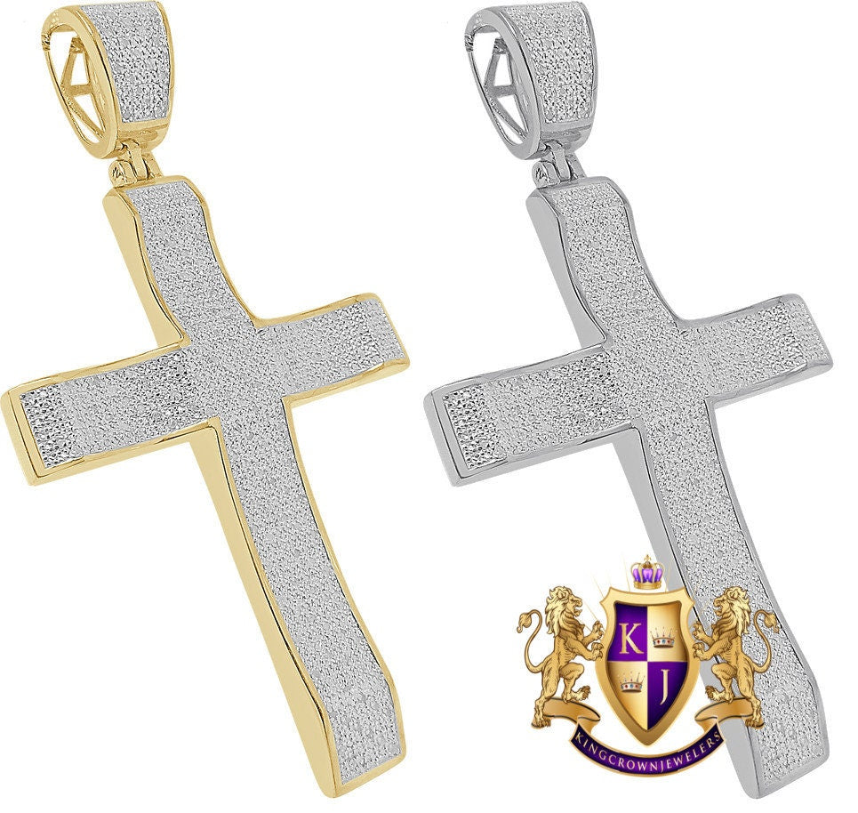 Big 2.75'' Real Genuine Authentic Diamond 0.85 Cwt. 10K Gold Over Jesus Cross Religious Charm Designer Pendent