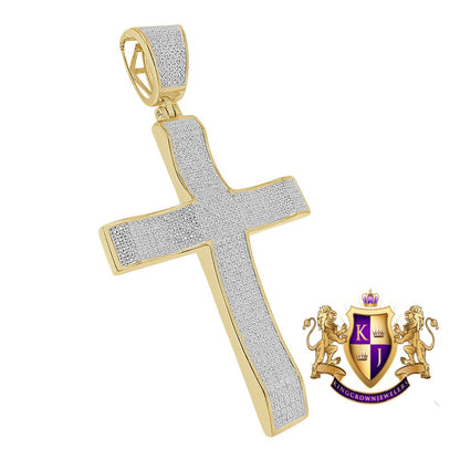 Big 2.75'' Real Genuine Authentic Diamond 0.85 Cwt. 10K Gold Over Jesus Cross Religious Charm Designer Pendent