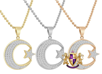 Mini 1.25 ''Real Genuine Sterling Silver Allah Muslim Islamic Crescent Moon and Star Charm Simulated Diamond Pendant Chain Set
