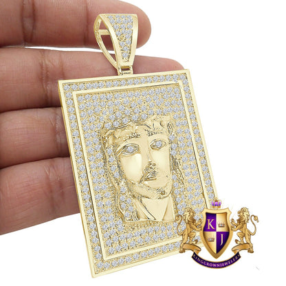 Big XL 3.10'' Frame Style Jesus Face Piece 14K White Gold Over Simulated Diamond Men's Charm Pendent 43 + Grams