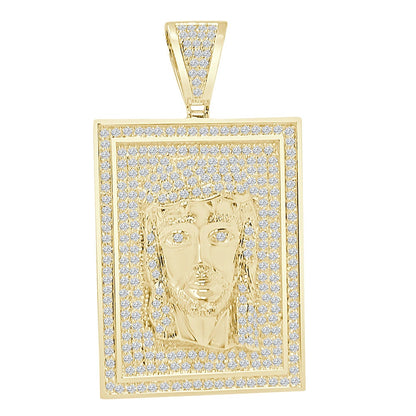 Big XL 3.10'' Frame Style Jesus Face Piece 14K White Gold Over Simulated Diamond Men's Charm Pendent 43 + Grams