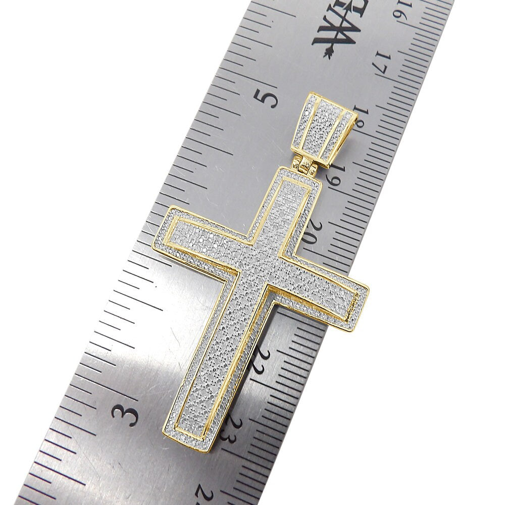 Real Genuine Diamond 0.44 Cwt. Jesus Cross Piece Pendent Charm Chain Set 10K White Gold Finish 2''