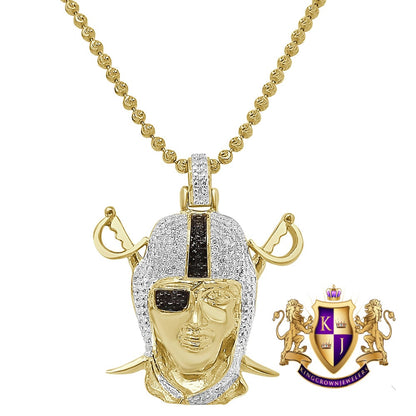 Men's Real Genuine Diamond 10k Gold Over Oakland Raiders Custom Charm Sports Pendant Chain Set