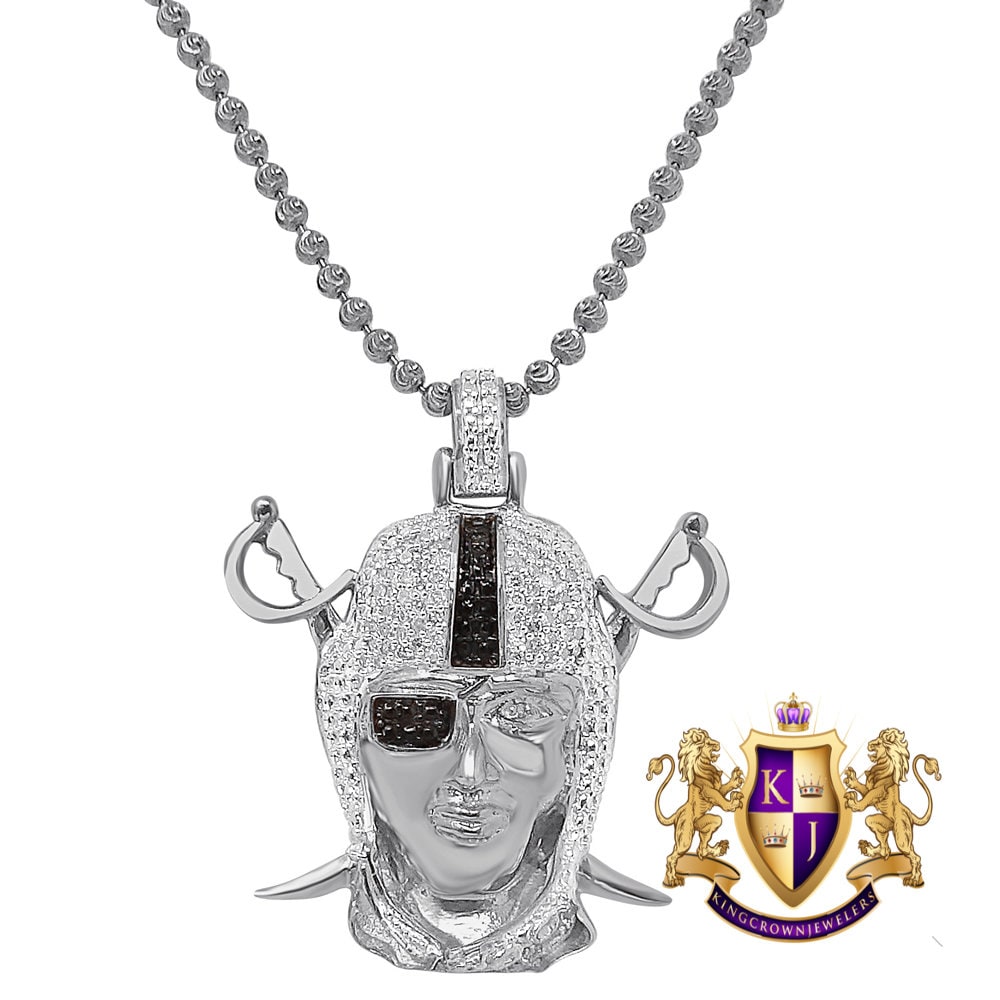 Men's Real Genuine Diamond 10k Gold Over Oakland Raiders Custom Charm Sports Pendant Chain Set