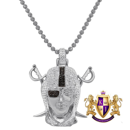Men's Real Genuine Diamond 10k Gold Over Oakland Raiders Custom Charm Sports Pendant Chain Set