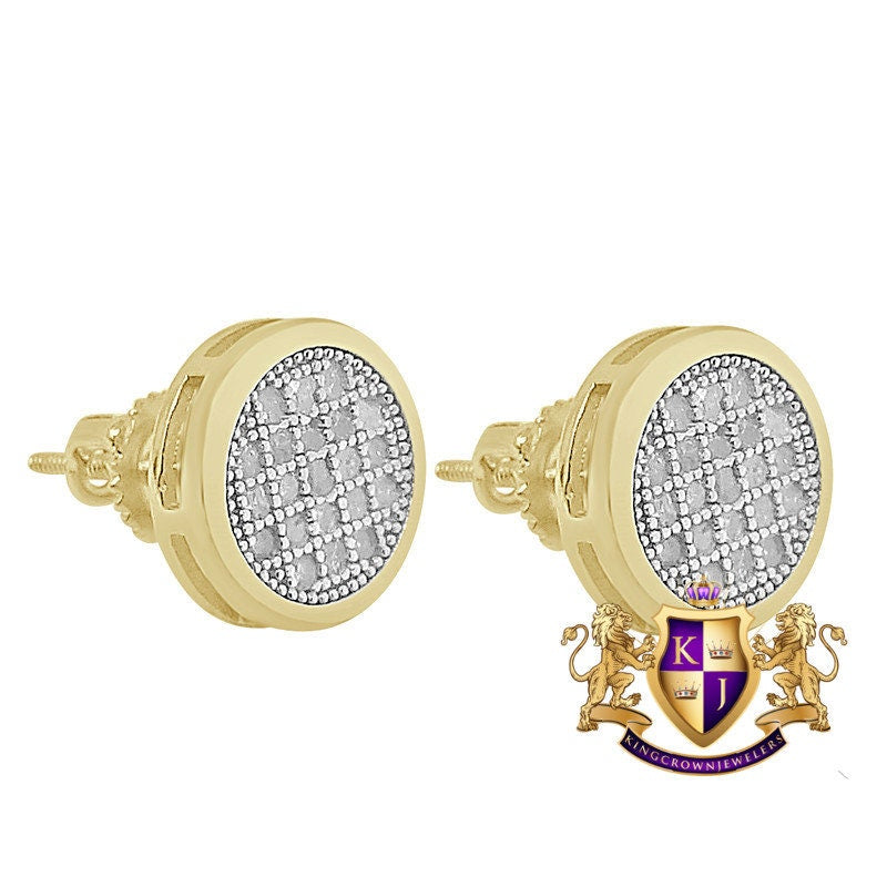 Men's Ladies Real Genuine Diamonds 10K Gold Over Round Shape Screw Back Earrings Stud Mini 8 mm