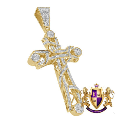 Real Genuine Authentic Diamond 0.40 Cwt. 10K Gold Over Jesus Cross Religious Charm Designer Pendent 2.75''