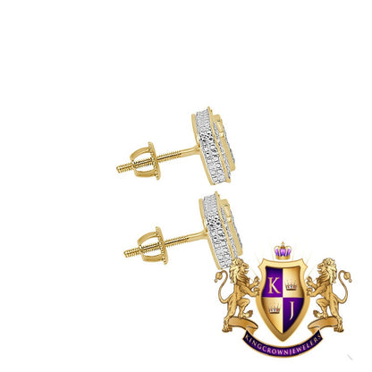 Real Genuine Diamond 0.25 Cwt. 10K Gold Finish Small Square Cross 7 mm Screw Back Stud Earrings