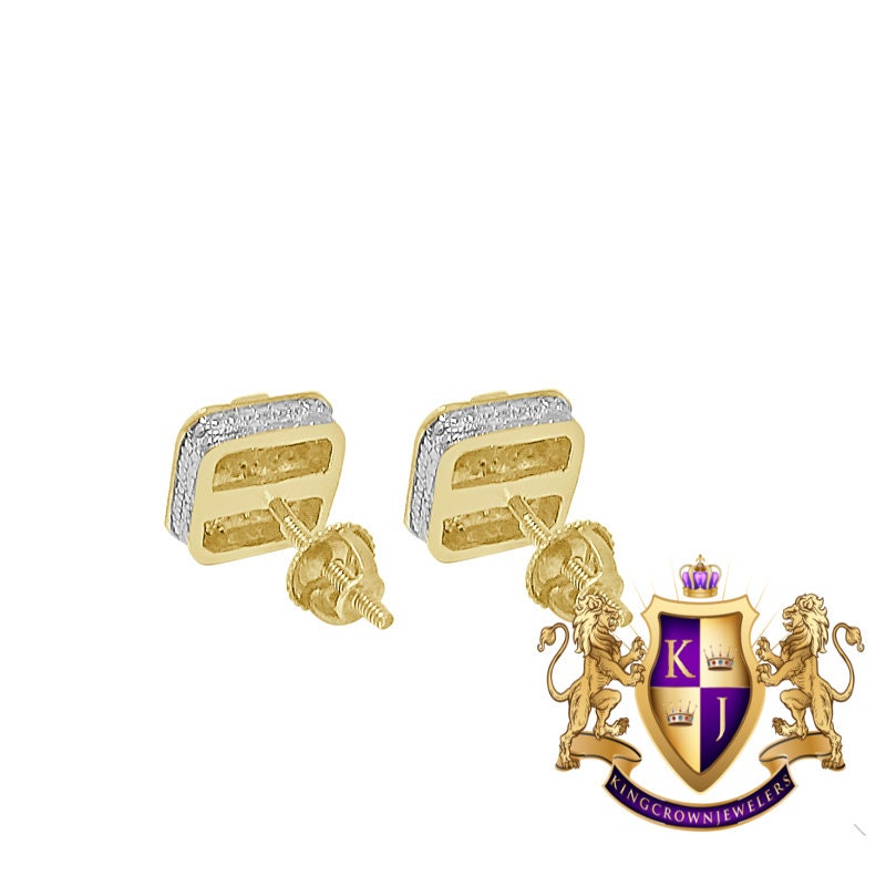 Real Genuine Diamond 0.25 Cwt. 10K Gold Finish Small Square Cross 7 mm Screw Back Stud Earrings