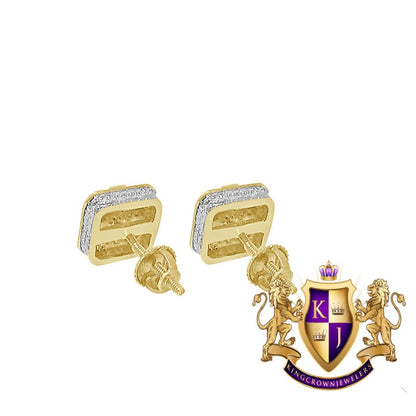 Real Genuine Diamond 0.25 Cwt. 10K Gold Finish Small Square Cross 7 mm Screw Back Stud Earrings