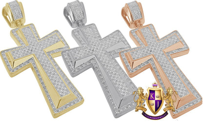 Men's Real Genuine Diamond 0.85 Cwt. Jesus Cross Piece Pave 10K Gold Over Designer Religious Pendant Charm 2''