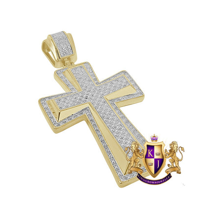 Men's Real Genuine Diamond 0.85 Cwt. Jesus Cross Piece Pave 10K Gold Over Designer Religious Pendant Charm 2''