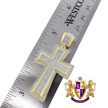 Men's Real Genuine Diamond 0.85 Cwt. Jesus Cross Piece Pave 10K Gold Over Designer Religious Pendant Charm 2''
