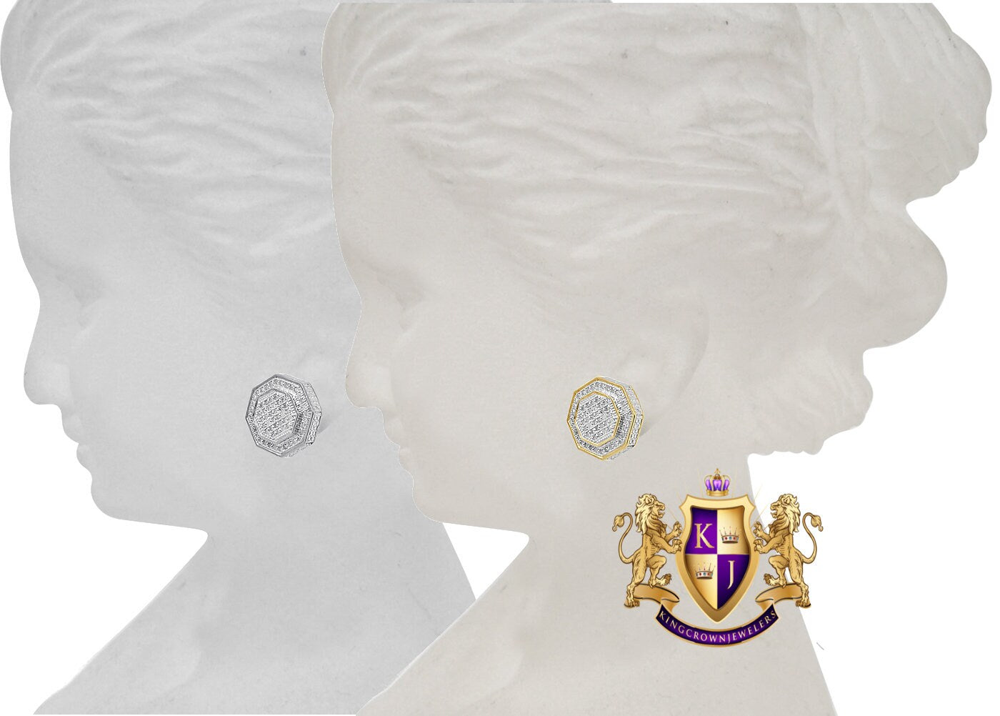 Unisex Real Genuine Authentic Diamond 0.33 Cwt. 10K Gold Finish 11 mm Screw Back 3D Stud Earrings