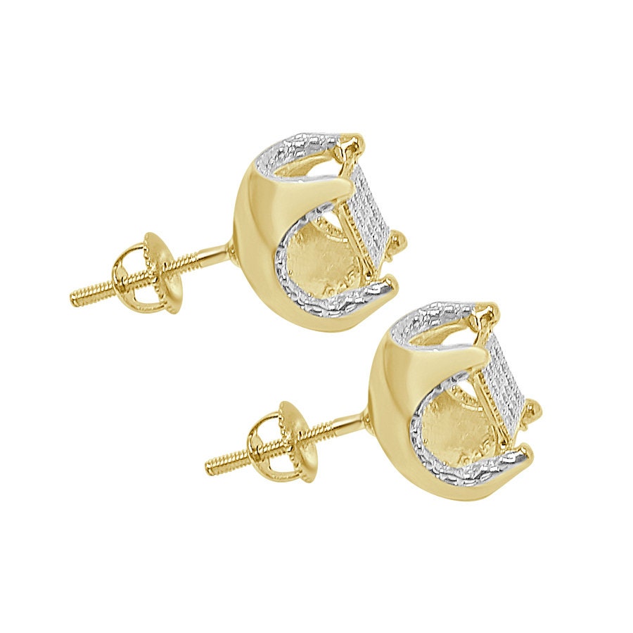 Men's Ladies Real Genuine Diamond 10K Gold Finish Mini 7 mm Square Shape Screw Back Stud Earrings
