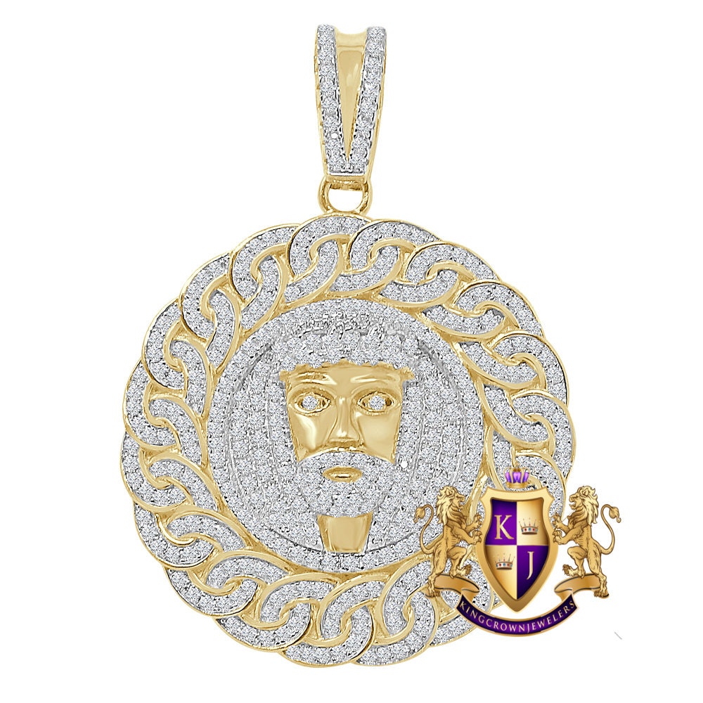 Exclusive Custom Designer Piece Real Sterling Silver Gold Over Jesus Face Round Medallion Pendent Men's Charm