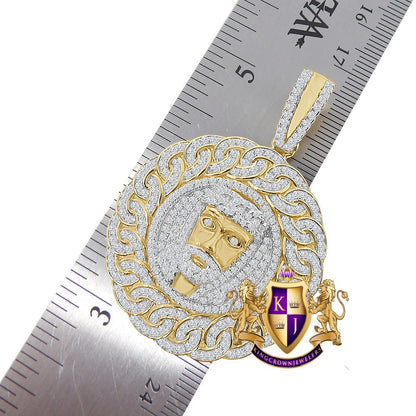 Exclusive Custom Designer Piece Real Sterling Silver Gold Over Jesus Face Round Medallion Pendent Men's Charm