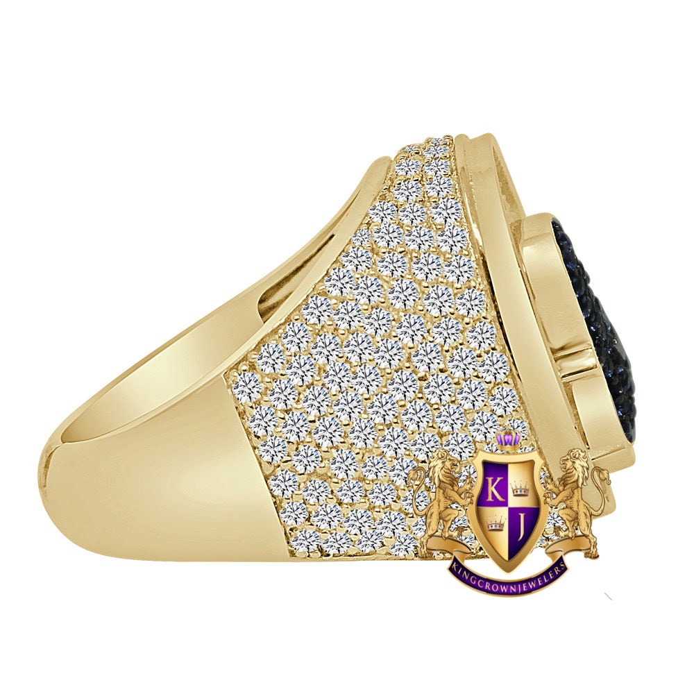 14K Real Gold On Genuine Sterling Silver Simulated Diamond Men's Texas Sports Ring Band Adjustable Size (10 Up To 11 )