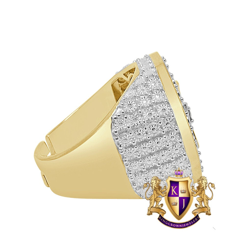Men's Real Genuine Diamond 0.30 Cwt. 10K Gold Over Knight Templar Cross Enamel Masonic Ring Band (Adjustable Size 10 Up To 12)