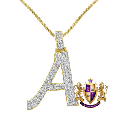 Real Genuine Yellow Gold Sterling Silver Simulated Diamond Initial Letter Alphabet Unisex Pendent Charm 2'