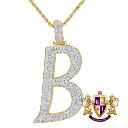 Real Genuine Yellow Gold Sterling Silver Simulated Diamond Initial Letter Alphabet Unisex Pendent Charm 2'
