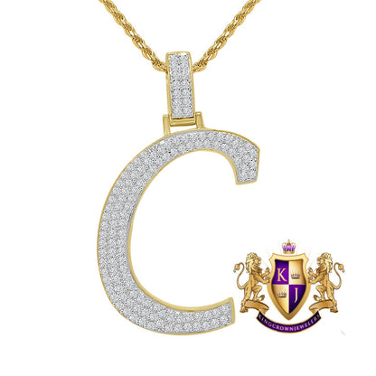 Real Genuine Yellow Gold Sterling Silver Simulated Diamond Initial Letter Alphabet Unisex Pendent Charm 2'