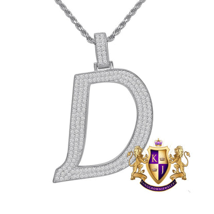 14K White Gold On Real Genuine Sterling Silver Simulated Diamond Initial Letter Alphabet Unisex Pendent Charm 2'