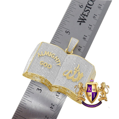 Men's Real Genuine Authentic Diamond 23+ Grams Holy Book Allah Muslim Islamic Arabic Custom Pendant 10K Solid Gold Over "Almighty God" Charm