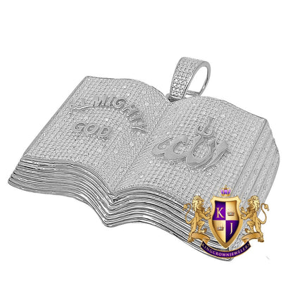 Men's Real Genuine Authentic Diamond 23+ Grams Holy Book Allah Muslim Islamic Arabic Custom Pendant 10K Solid Gold Over "Almighty God" Charm