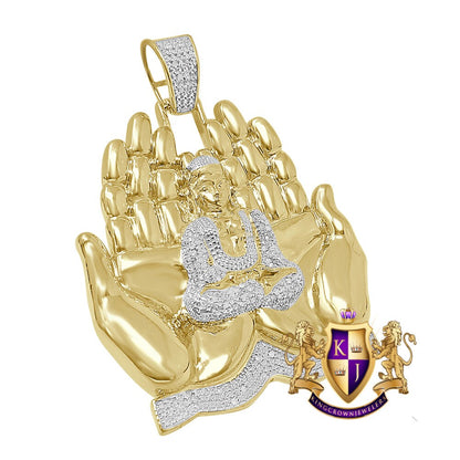 Men's Real Genuine Diamond 23 + Grams Gautama Buddha Praying Hands Exlusive Custom Pendant 10K Gold Over Meditation Charm 2.25''