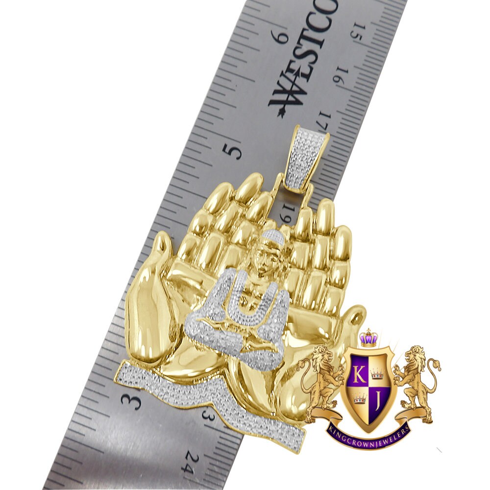 Men's Real Genuine Diamond 23 + Grams Gautama Buddha Praying Hands Exlusive Custom Pendant 10K Gold Over Meditation Charm 2.25''