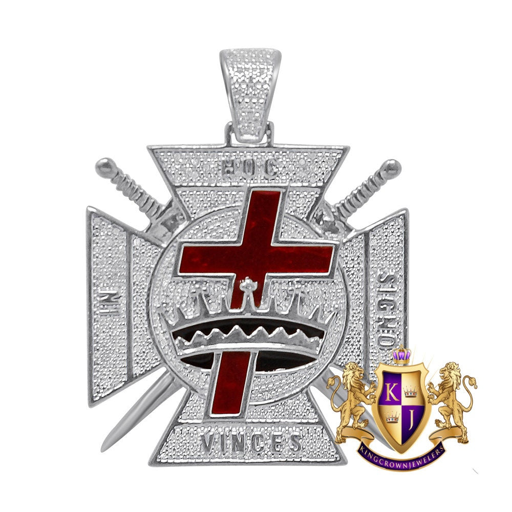 Men's Real Genuine Diamond 23 + Grams 10K Gold Over Enamel Knights Templar Masonic Exclusive Custom Charm Pendent 2.25''